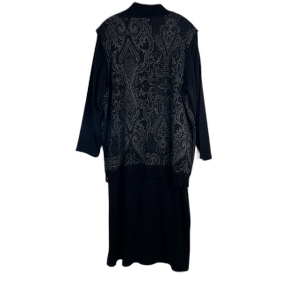 Lennie for Nina Leonard Black Sweater Dress & Shawl Cardigan (Attached) Sz 2X - Picture 2 of 14
